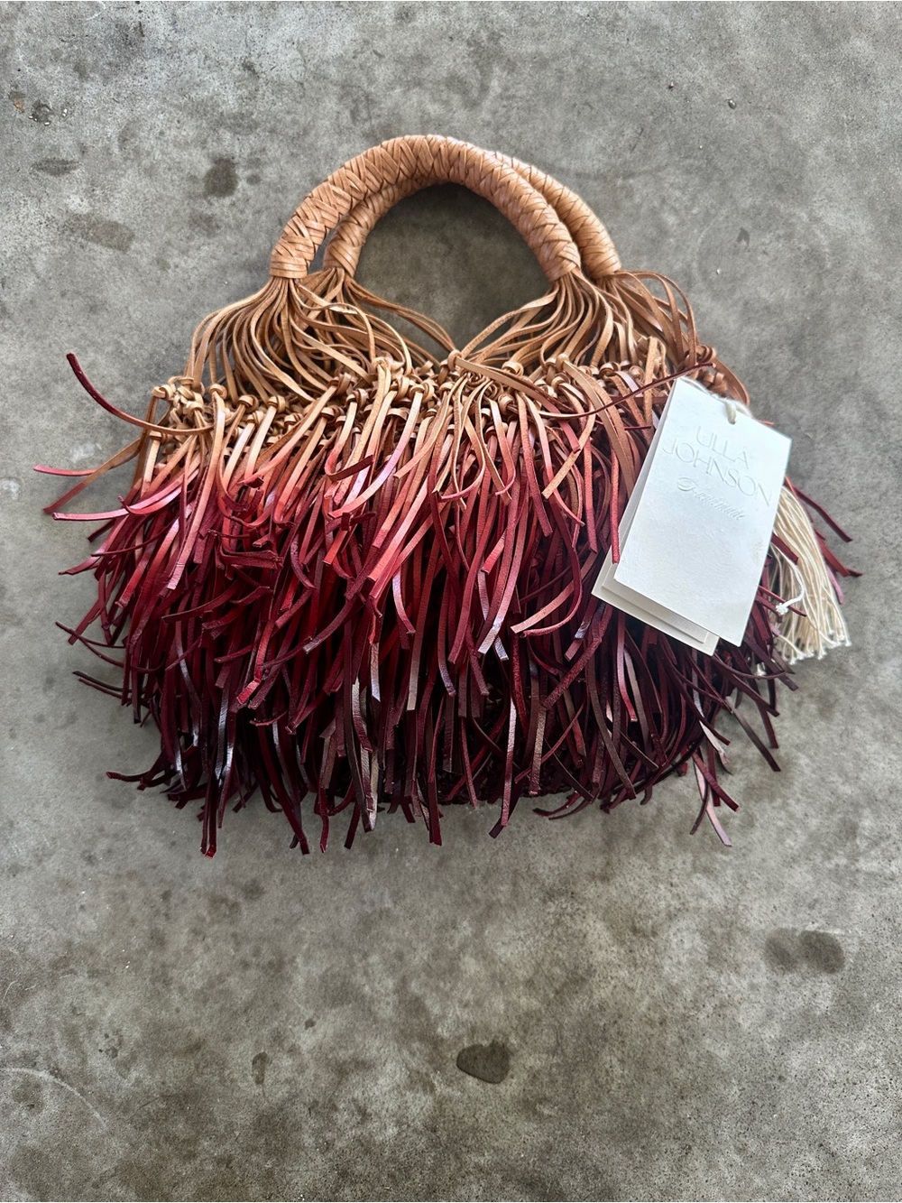 Ulla Johnson Ombre Fringe Tote in Tan and Burgundy